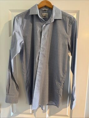 Lucky Brand Men's Medium Slim Fit Light Blue Micro-Pattern Dress Shirt